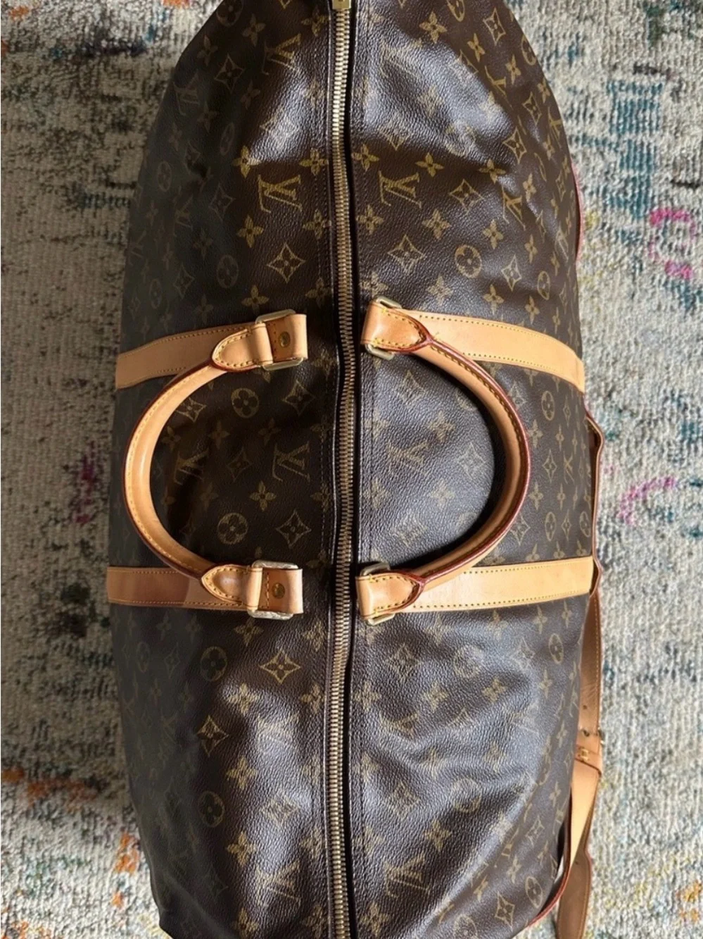 Louis Vuitton Brown Canvas Travel Duffle with Tan Leather Trim